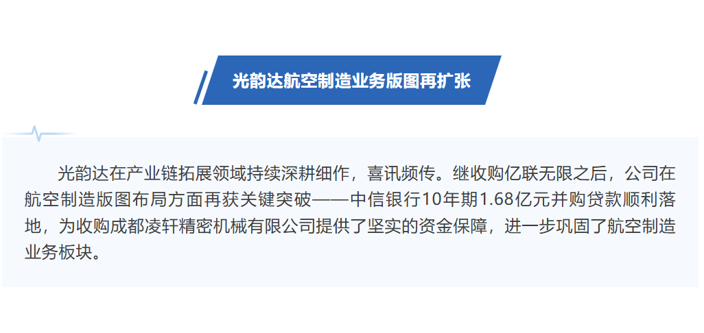 光韻達10年期1.68億并購貸落地，助力航空制造業務版圖再擴張